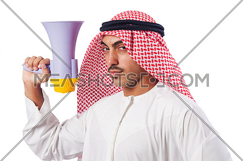 Arab man shouting through loudspeaker