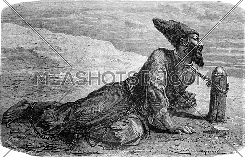 A Persian slave in Turkmen. vintage engraved illustration. Le Tour du Monde, Travel Journal, (1865).