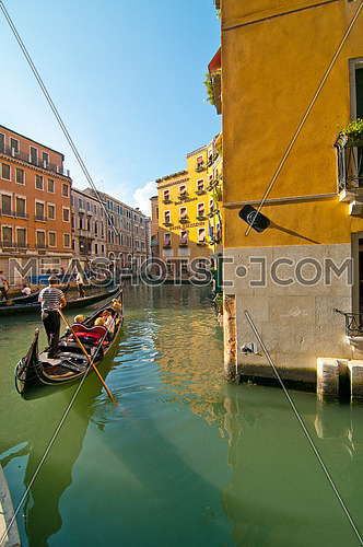 Venice Italy Gondolas on canal , most famous boat