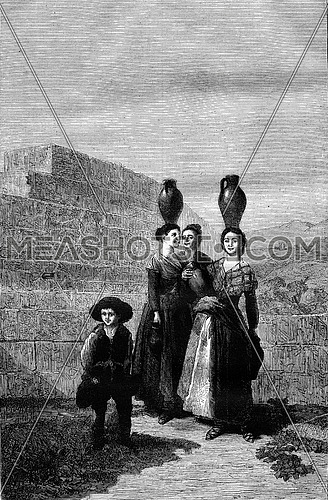 Royal Museum of Madrid, Goya card for tapestry, vintage engraved illustration. Magasin Pittoresque 1880.