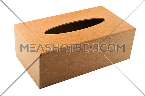 Paper tissues replacement handmade wooden dispenser box isolated on white