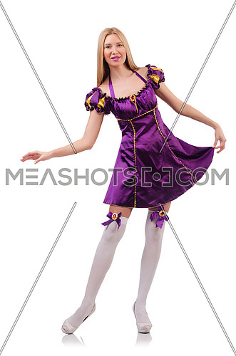 Pretty woman in purple suede dress