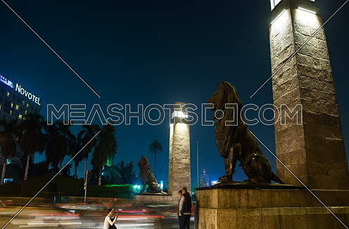 Zoom in Side Shot for Qasr Al Nile Bridge at Night