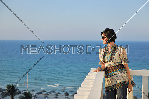happy young woman tourist  tunis travel on road trip 