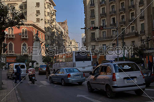 Long Shot for Traffic at Mohammed Farid Square at Cairo at Day
