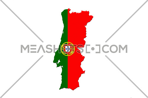 Portugal National Flag With Map Of Portugal Isolated On White Background 3D illustration