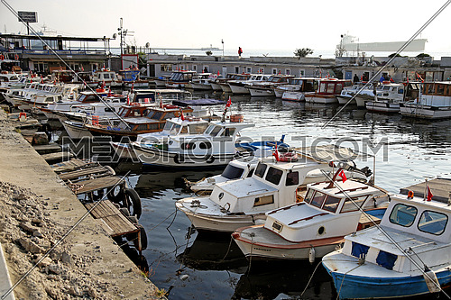 Turkish boats are parking in Üsküdar (Istanbul, Turkey).