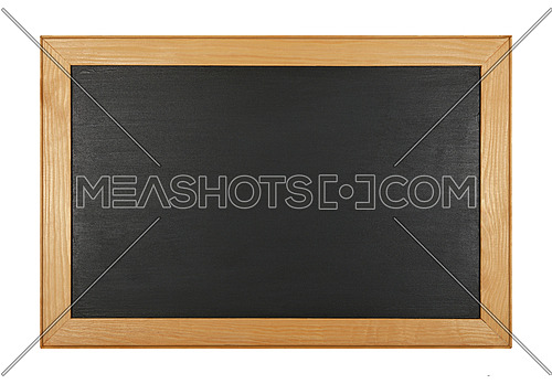 Black school chalkboard blackboard sign in brown wooden frame isolated on white background