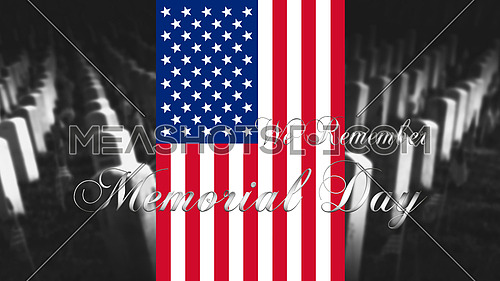Memorial Day United States of America . American Flag With Cemetery and Gravestones in Background 3D illustration