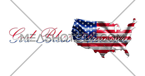 United States of America Map With American  Flag and Text 3D illustration