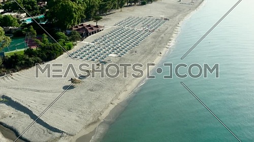 Aerial view of beautiful sea and beach at sunny day, Simeri Mare, Calabria, Southern Italy,