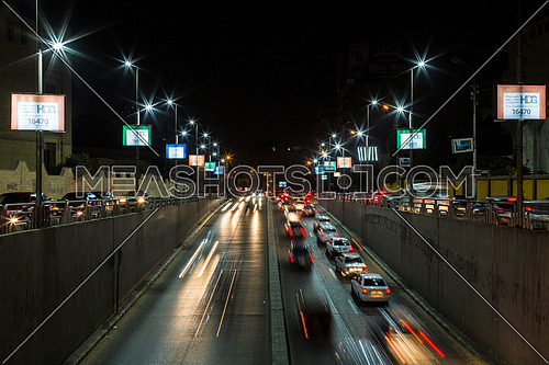 Long Shot for traffic from above  Al Thawra Tunnel at Night