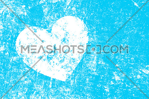 Grunge white heart over teal blue noisy abstract romantic background