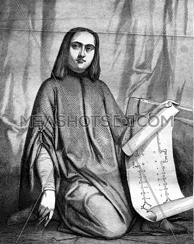 The student or young architect of the Middle Ages, pastel by Marshal, vintage engraved illustration. Magasin Pittoresque 1857.