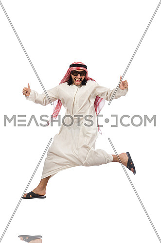 Arab man jumping from joy
