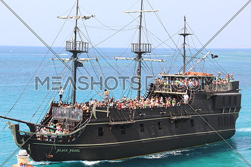 A tourist ship in the Mediterranean sea - CYPRUS written on it Black pearl