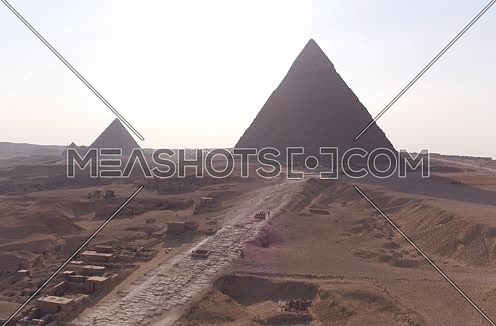 Aerial Shot for The sphinx and the Pyramids at Giza at Day
