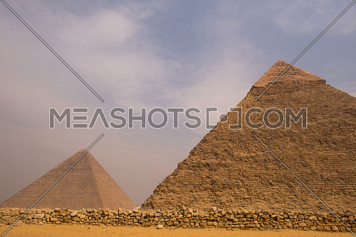 egypt cairo giza general view of pyramids from the giza plateau three pyramids known as queens