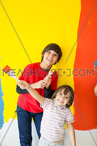 Happy kids playing with colors