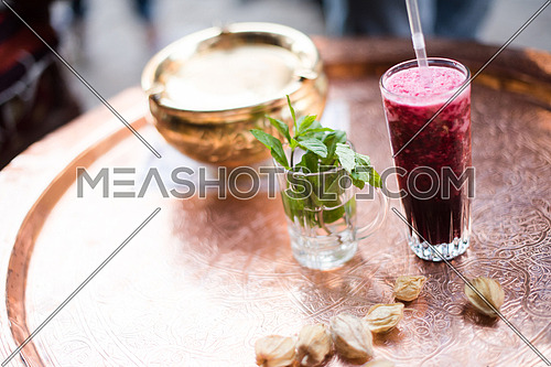 Refreshing middle eastern traditional drink served on a platter
