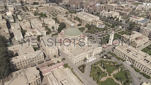 Aerial shot flying over Cairo University during the corona pandemic lockdown by day 10 April 2020
