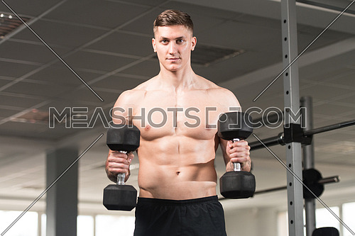 Young Athlete Working Out Biceps In A Gym - Dumbbell Concentration Curls