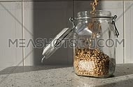 Grain of barley malt in a jar