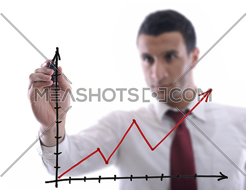 business man draw success line chart   isolated on white background  in studio
