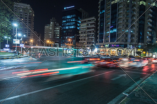 Close shot for Traffic Lights at Moustafa Mahmoud Square at Cairo at Night