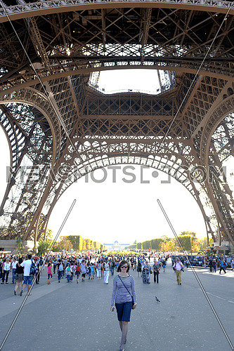 tourist people in france paris with eiffel tower in background