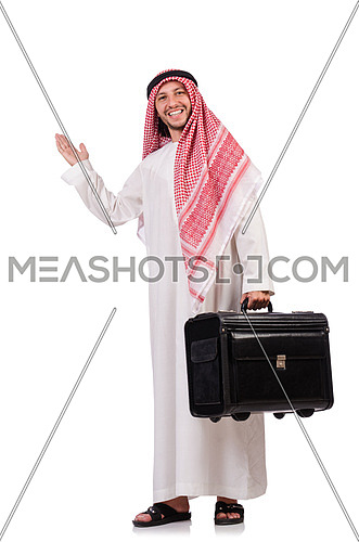 Arab man with luggage on white
