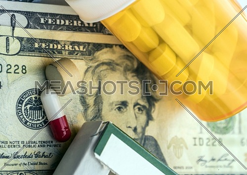 Some medications on a ticket of dollar, conceptual image copay health