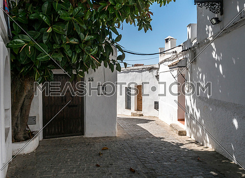 Whitewashed Andalusian typical house of white lime in Vejer de la Frontera, Cadiz, Spain