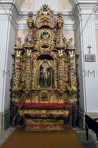 CUENCA, SPAIN - August 24, 2016: Interior of the cathedral of Cuenca, Chapel Muoz, founded by the Canon of the Cathedral Dr. Eustaquio Muñoz, altarpie