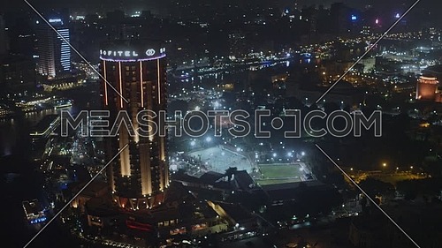 Reveal Shot for Sofitel Hotel revealing Cairo Opera House and Cairo tower at night - Novermber 2018