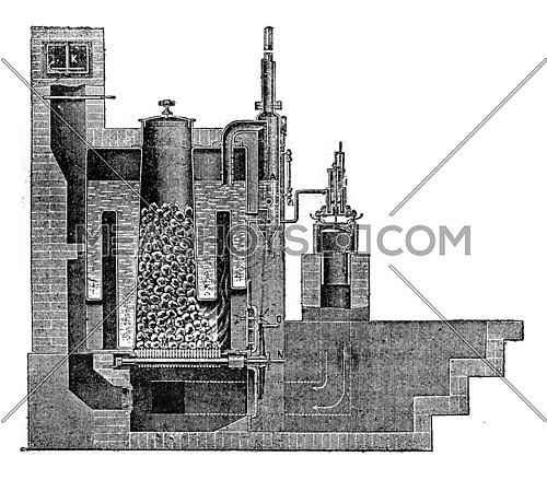 Steam Boiler Mathelin and Garnier, vintage engraved illustration. Industrial encyclopedia E.-O. Lami - 1875.