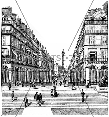 Castiglione Street, vintage engraved illustration. Paris - Auguste VITU â 1890.