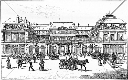 Square of royal palace, vintage engraved illustration. Paris - Auguste VITU â 1890.