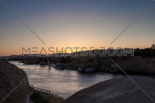 Long Shot for the River Nile in Aswan at sunset