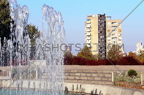 Fountain splashing water in the city