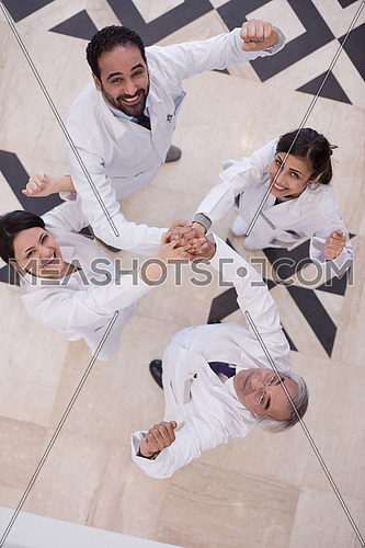 top view of middle eastern medical staff in meeting together in hospital