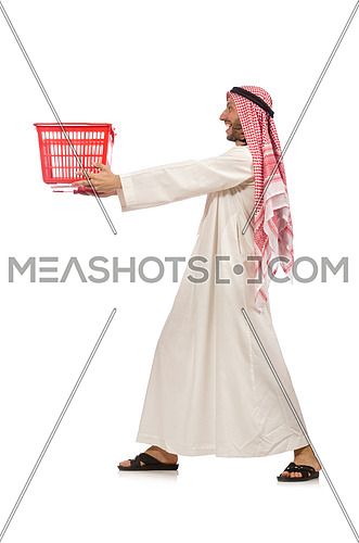 Arab man doing shopping isolated on white