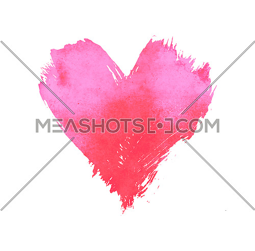 Coral pink pastel watercolor painted heart with brushstroke grunge shape and paintbrush texture isolated on white background