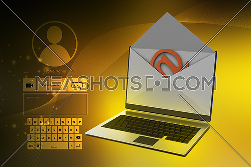 E-mail concept. Modern Laptop and envelope