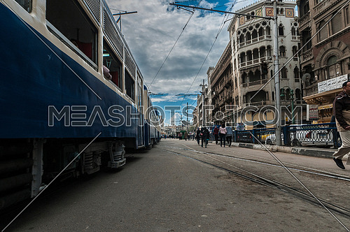 Long shot for Trams moving at Alexandria at Day