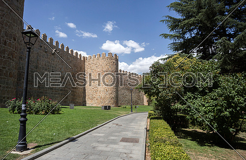 Wonderful medieval outer wall that protects and surrounds the city of Avila, Spain