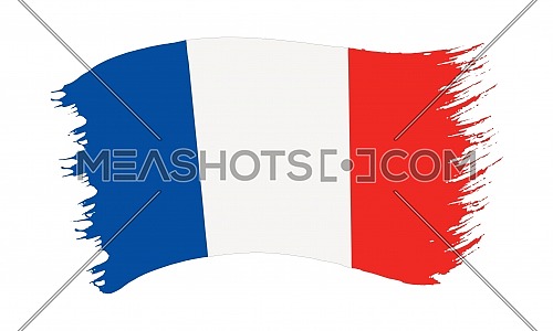 Vector illustration of brushstroke painted national flag of France isolated on white background
