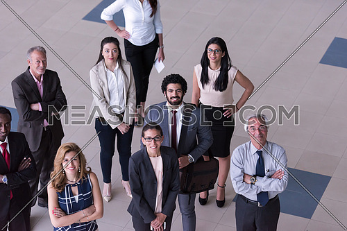 top view of multi ethnic  business people group as team  on meeting at modern  office