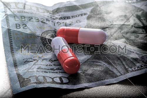 Capsules Up Ticket Dollar, Concept Of Health Copay