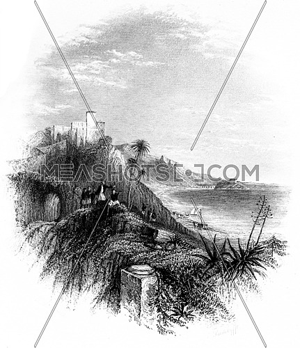 The Corsairs isle, vintage engraved illustration.